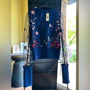 CBR Navy Floral Embroidered Top